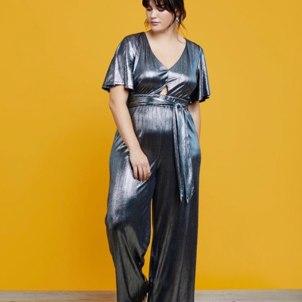 NWT R29 x Eloquii Metallic Wide leg Waist tie Jumpsuit